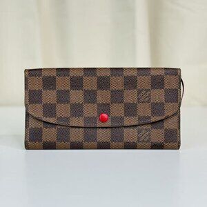 Louis Vuitton Damier Ebene Wallet with Red Button Classic Checkered Desiign